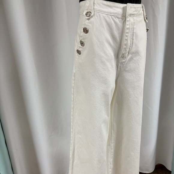 FREE MARKET WHITE DENIM SAILOR PANTS SUPER WIDE LEGS SILVER BUTTONS M - Picture 3 of 9